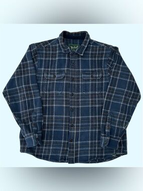 Woolrich Green Label Button Down Plaid Collared Shirt THICK Blue Large